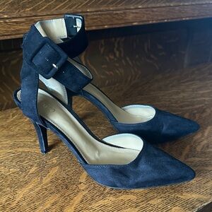 Cato black Suede Pointed-Toe Ankle-Strap Heels